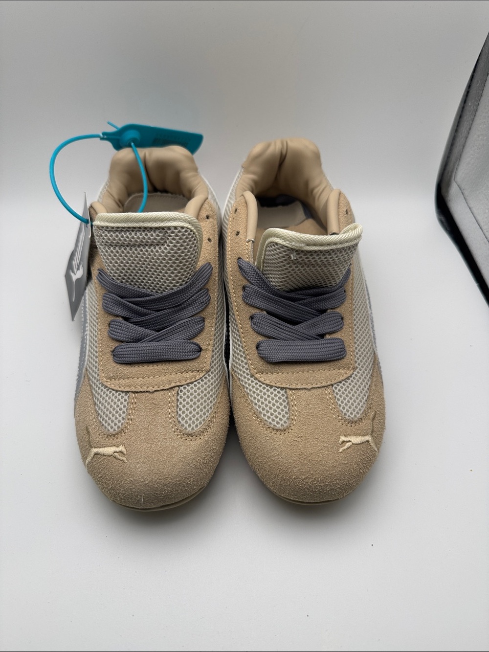 Puma Kids Beige and Gray Suede Mesh Sneakers with Gray Laces